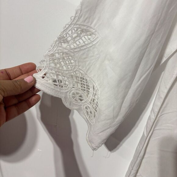 NWT Solitaire Swim White 3/4 Sleeve Lace Trim Cover Up Top Size Medium Embroider - Picture 3 of 6